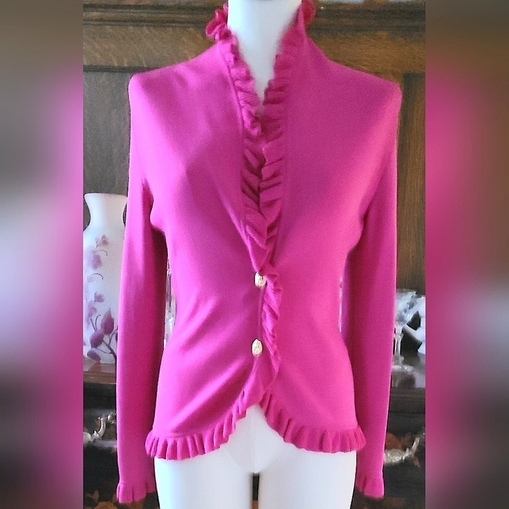 BCBG MaxAzria Fuchsia Top W/ Gold Ferragamo Buttons